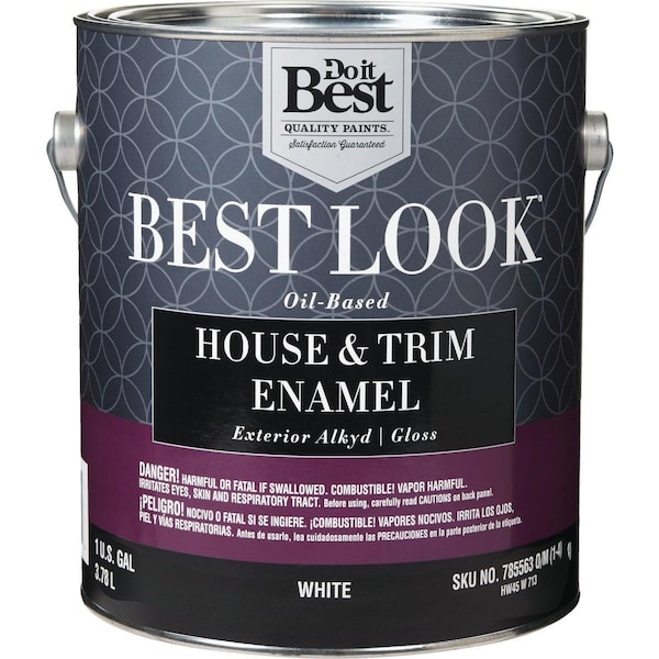 All-Source Best Look Oil-Based Alkyd Gloss Exterior House & Trim Enamel Paint, White, 1 Gal. HW45W0713-16 - main